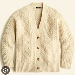 New J. Crew Cable-knit stretch wool cardigan sweater oatmeal sold out